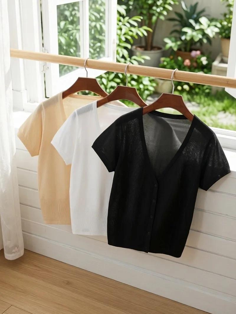 Cardigan femme court haut ete légère manteau protection solaire korean style gilet maille tricot