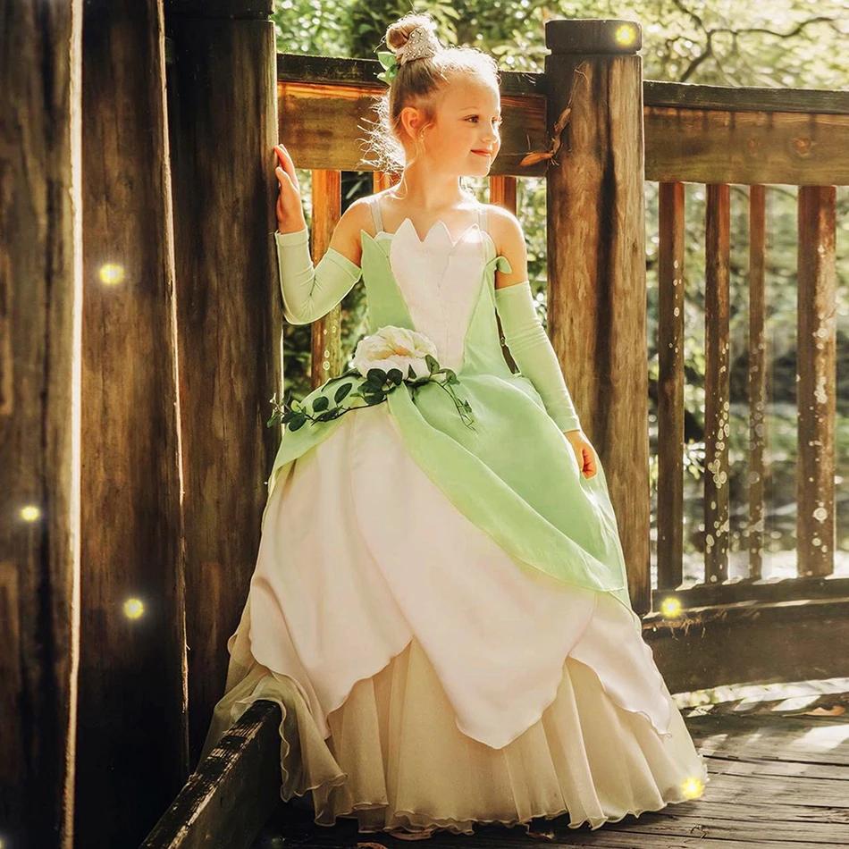 Costume princesse Tiana LED floral - Robe Cosplay Halloween Noël pour filles 2-11 ans