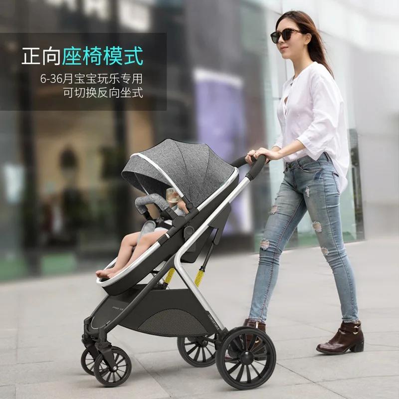 Poussette bébé peut être assise inclinable légère pliable haute paysage absorbant les chocs poussette bébé nouveau-né bidirectionnelle