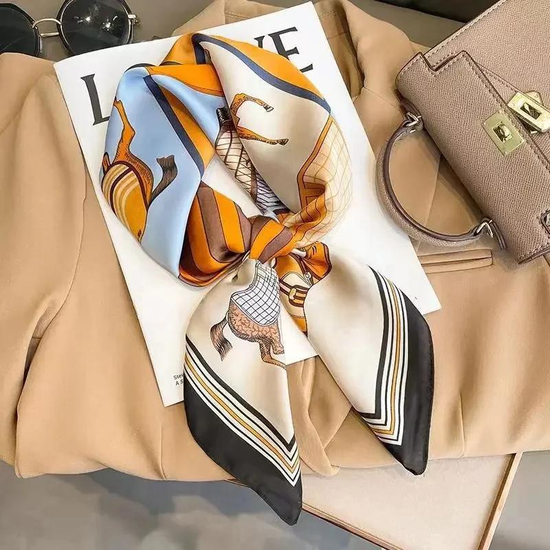 Châle carré en soie de luxe pour femmes, écharpe en Satin, enveloppes de mode, foulard, bandes de cheveux, ruban, bandeau Bandana 70x70cm