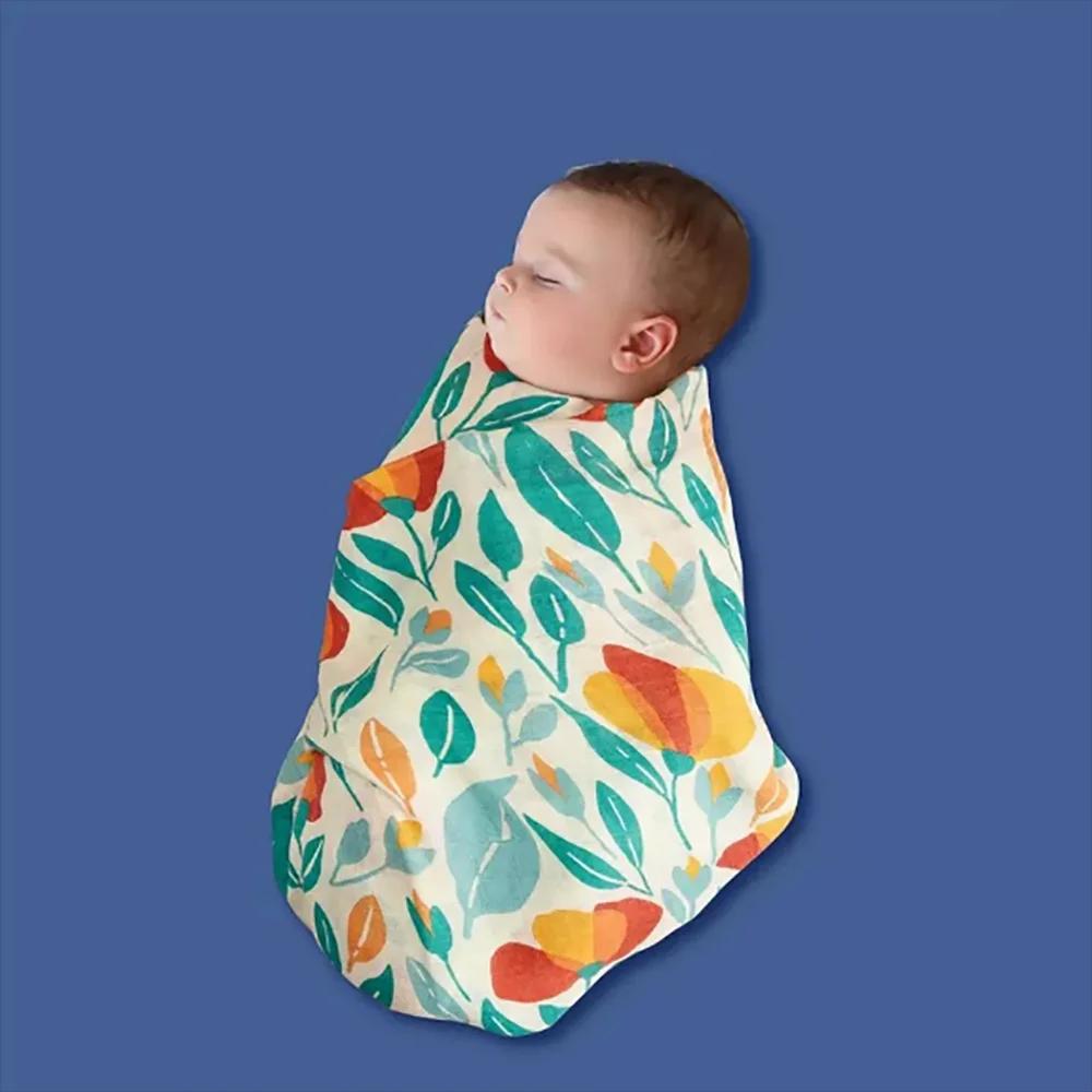 Couverture d'emmaillotage bébé en mousseline bambou - Serviette de bain douce nouveau-né - Sac de couchage 4 pièces