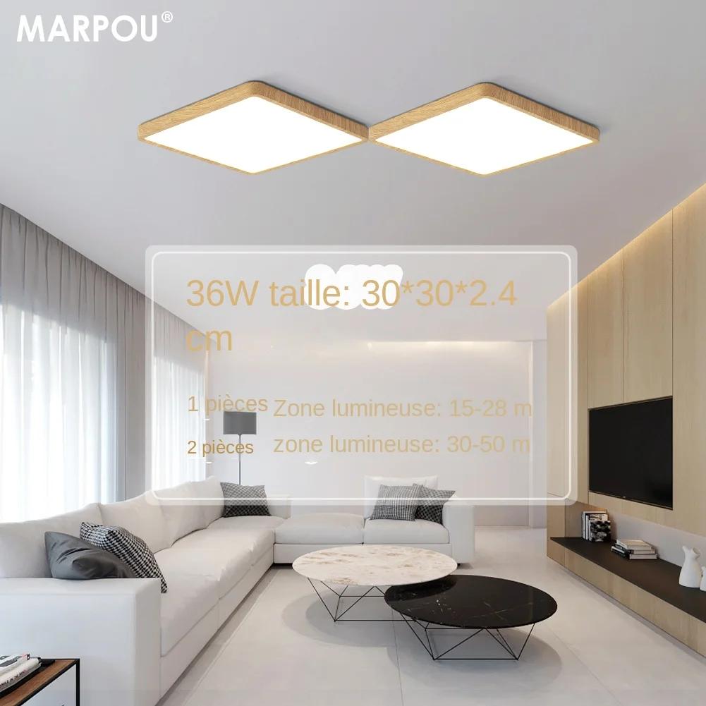MARPOU Tuya plafonnier LED intelligent Grain de bois App commande vocale Alexa/Google télécommande plafonniers carrés sa