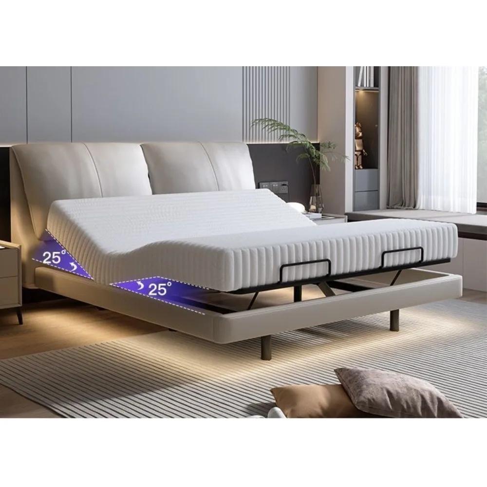Lit électrique intelligent avec design flottant, cadre de lit en cuir véritable de luxe moderne, lit king size réglable pour chambre principale