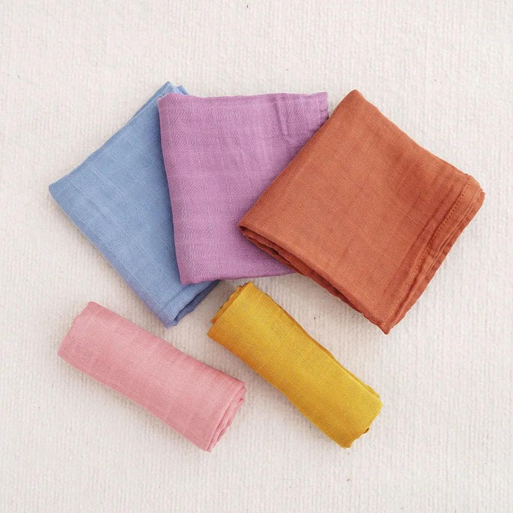 Pack 5 pièces bavoir bébé bambou coton mousseline - Tissu antibactérien rot nouveau-né doux