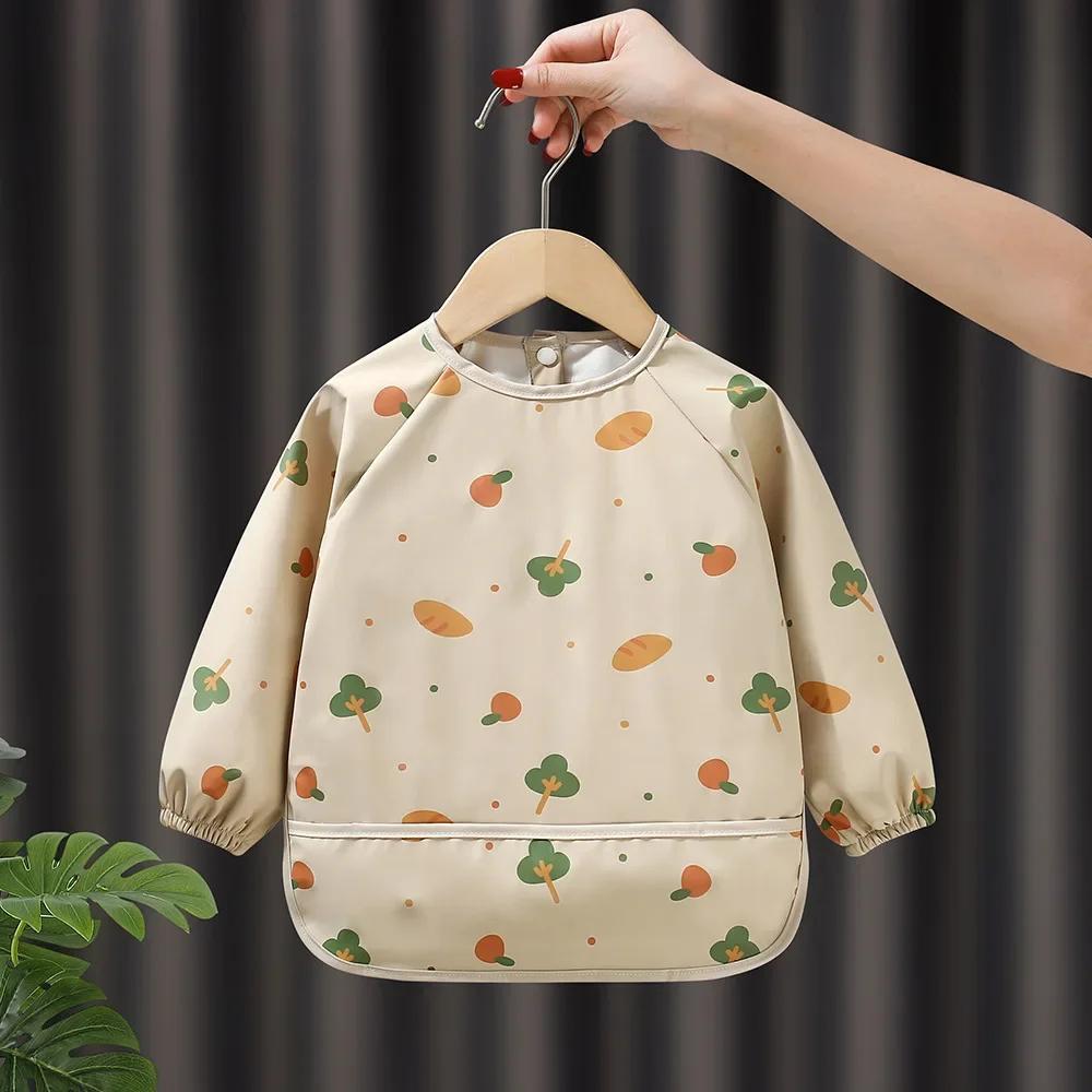 Bébé enfants enfant en bas âge à manches longues écharpe imperméable Art Smock alimentation bavoir tablier poche infantile garçons filles rot tissu Bandana bavoirs