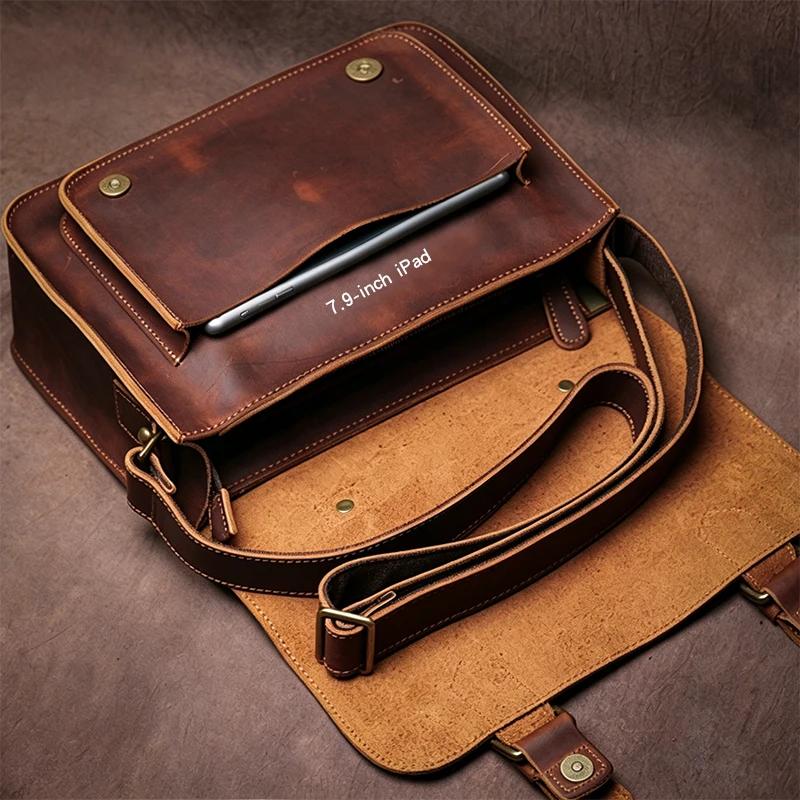 Sacs de messager rétro en cuir véritable pour hommes et femmes