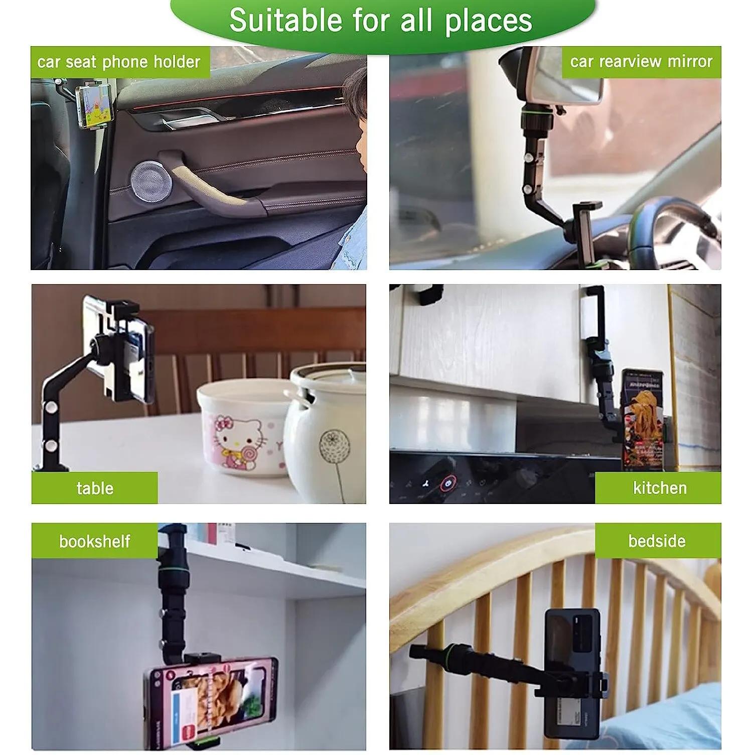 Support de téléphone pour rétroviseur de voiture, rotatif à 360 ° et rétractable, support de téléphone multifonctionnel pour toutes les voitures