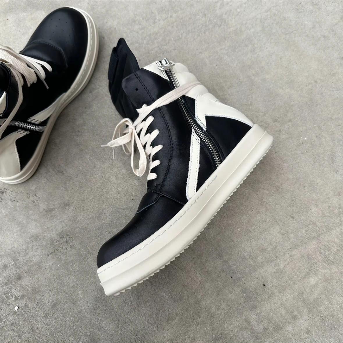 R-o qualité hommes chaussure en cuir noir bottine extérieur bottes haut chaussures décontractées fermeture éclair femmes
