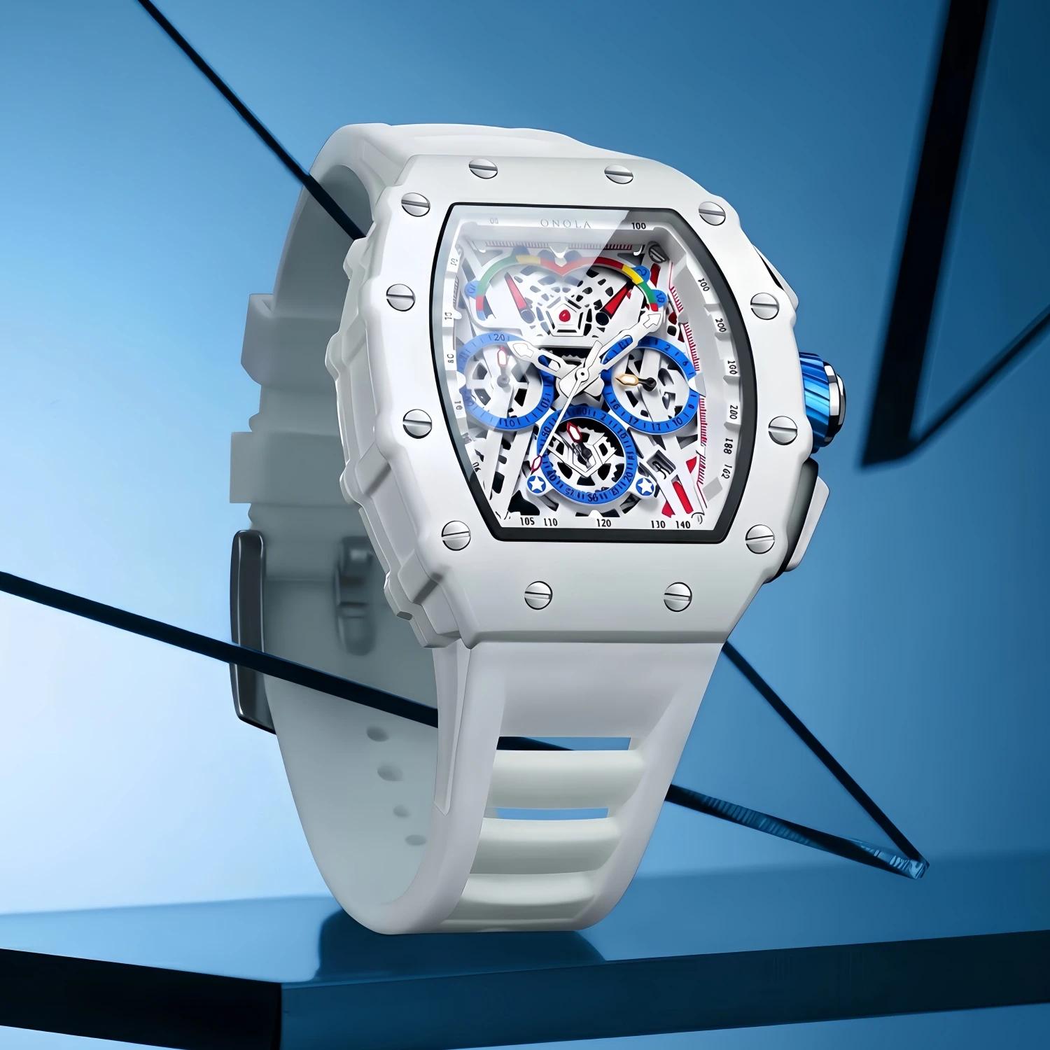 Montre de luxe pour hommes ONOLA mode décontracté multifonctionnel bande de Silicone étanche