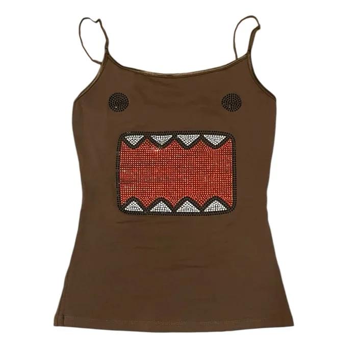 2025 été nouvelles femmes Y2K fille rétro chaud Fix strass Application col rond haut T-shirt drôle Vintage Tama Jun