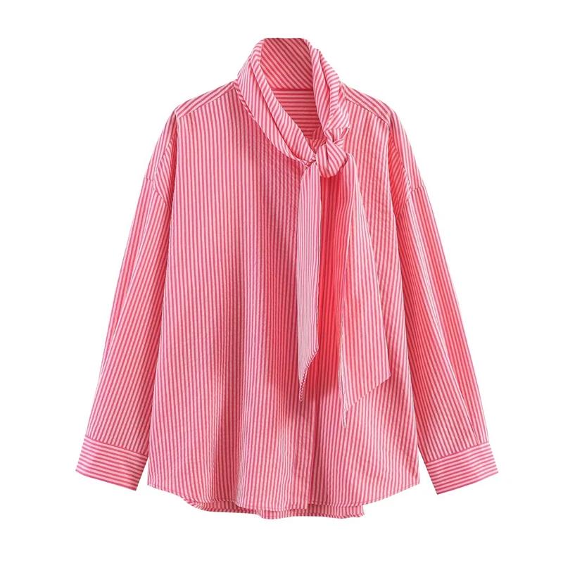 Chemise à rayures verticales rouges et bleues pour femmes
