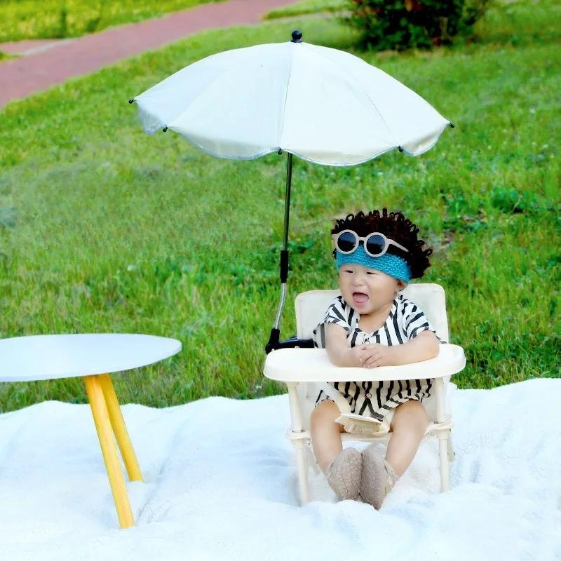 Chaise de plage pliable pour bébé avec parasol, dossier, poche et ceinture de sécurité – Siège d'alimentation pour tout-petit, idéal pour table à manger et camping