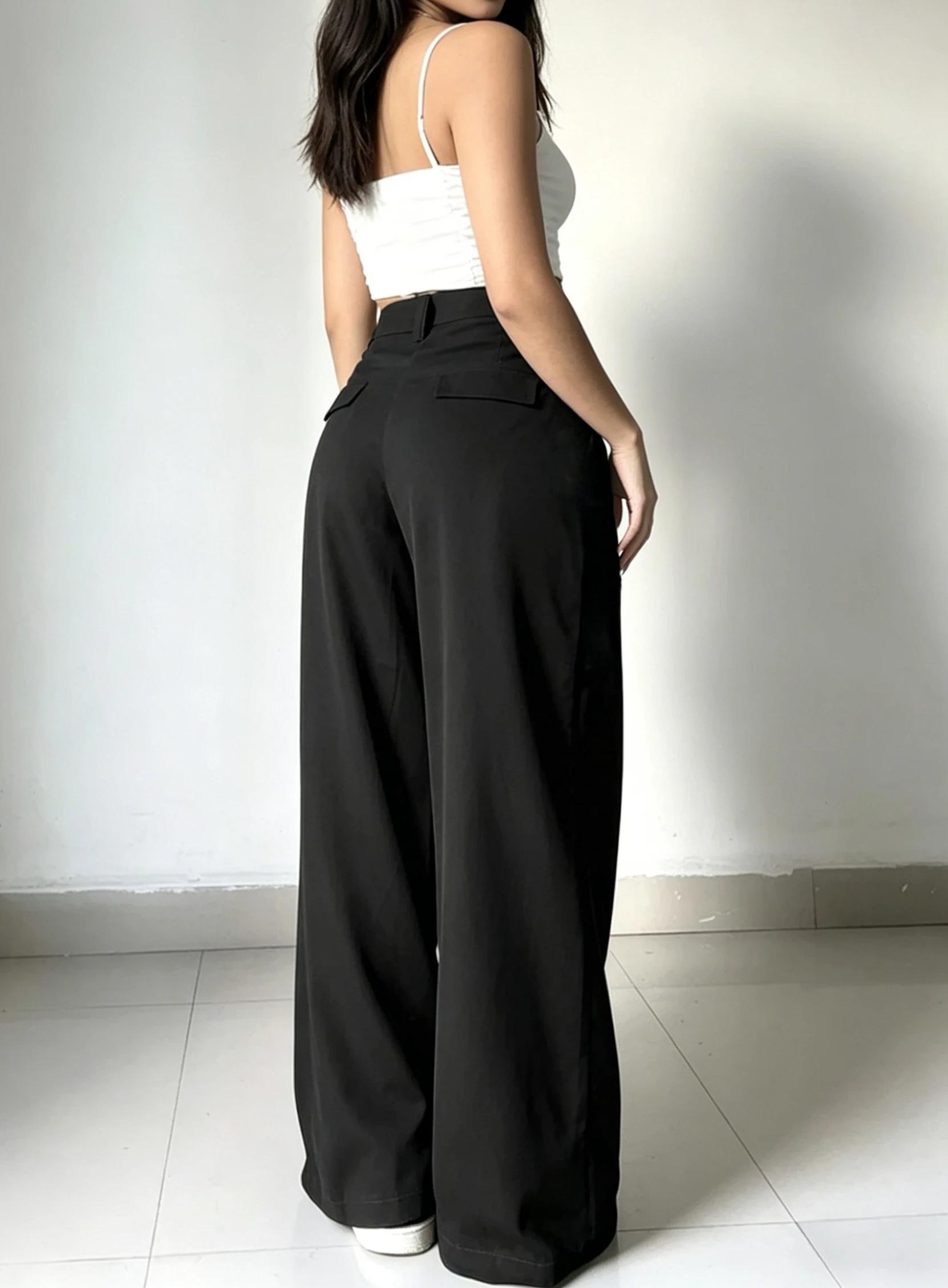 Pantalon de costume noir taille haute pour femme