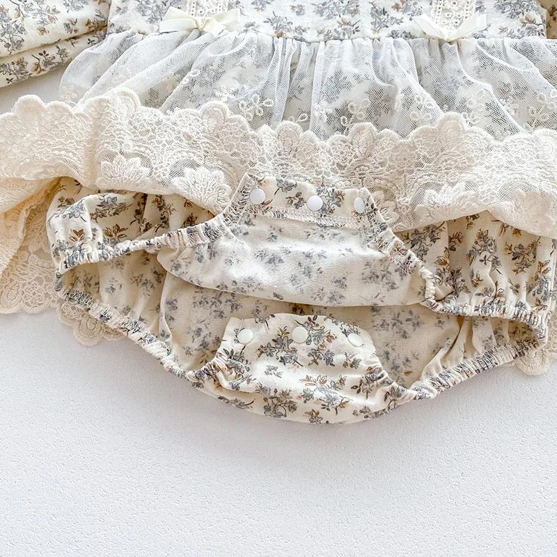 Body chapeau nouveau-né fille coton imprimé dentelle combinaison bébé printemps automne