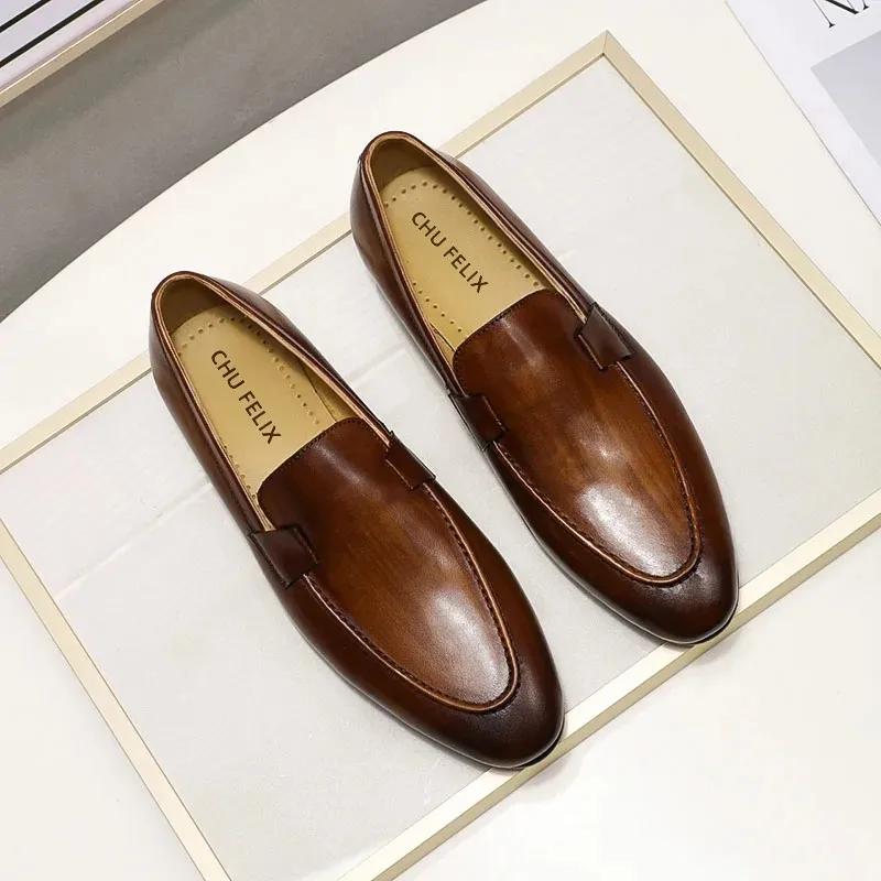 FELIX CHU Designer mode hommes mocassins en cuir à la main noir marron décontracté affaires robe chaussures fête mariage