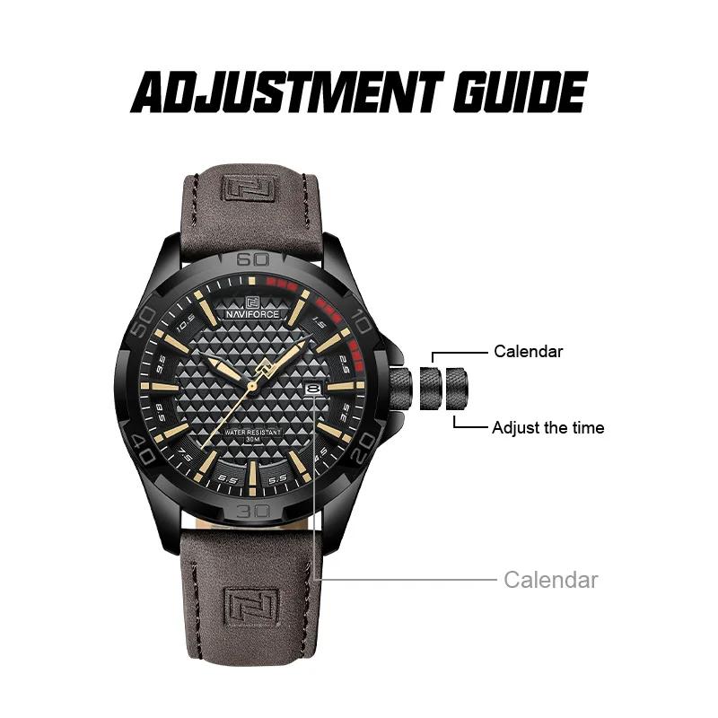 NAVIFORCE hommes Sport décontracté militaire Quartz calendrier montre-bracelet pour homme d'affaires en cuir étanche mâl