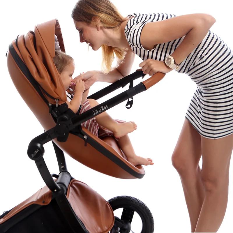 Poussette de Luxe Portable en Cuir pour Bébé, Landau de Voyage, Voiture