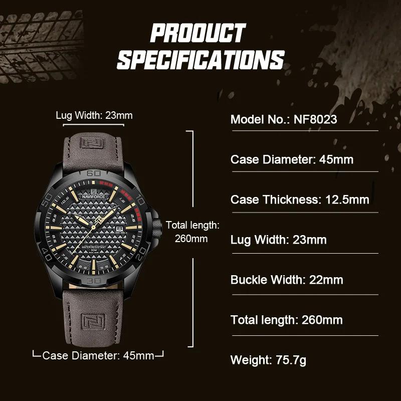 NAVIFORCE hommes Sport décontracté militaire Quartz calendrier montre-bracelet pour homme d'affaires en cuir étanche mâl