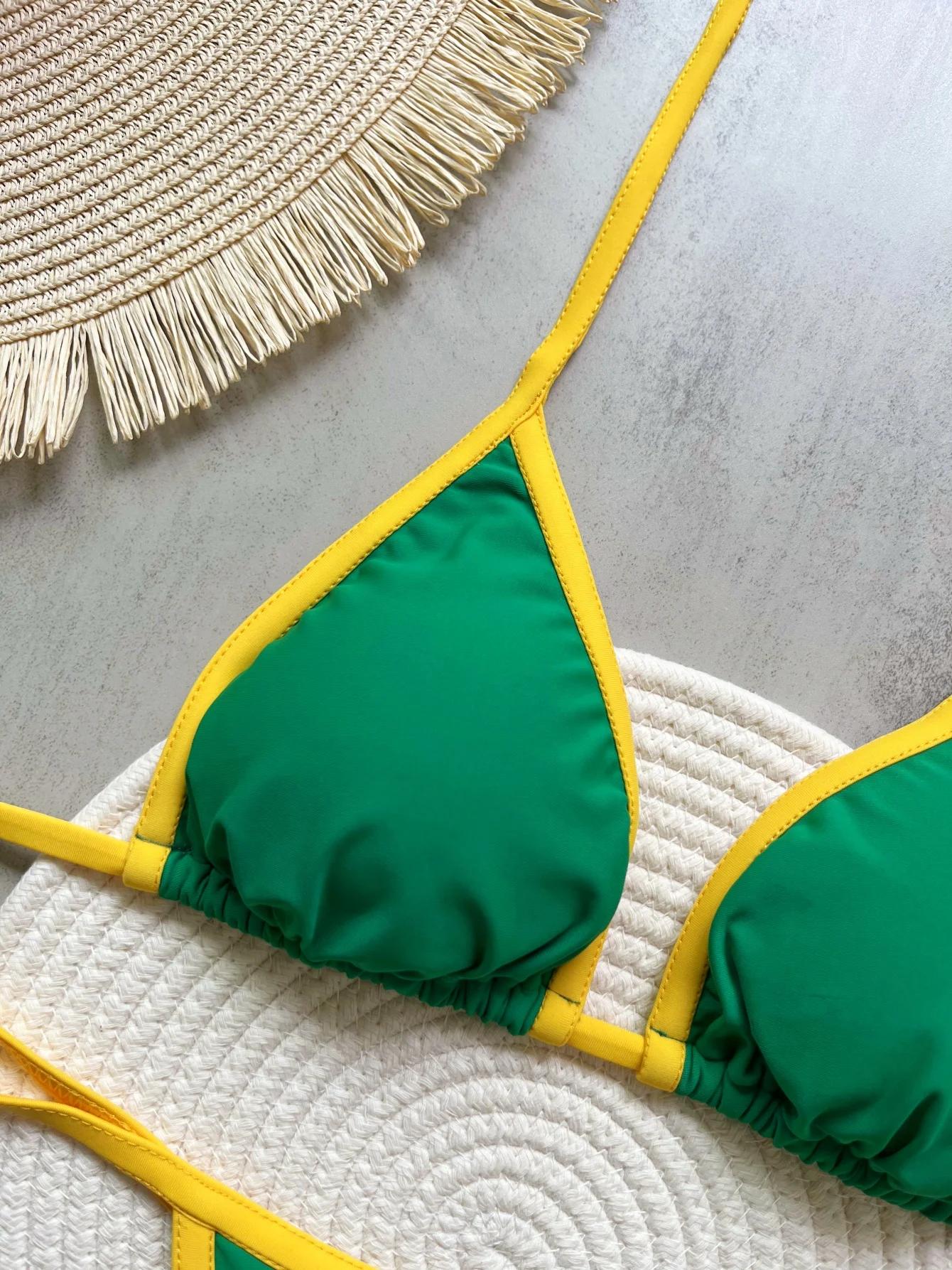 RUOTONSEPT Sexy broderie drapeau du brésil contraste fendu Bikini ensemble femmes maillots de bain Patchwork maillot