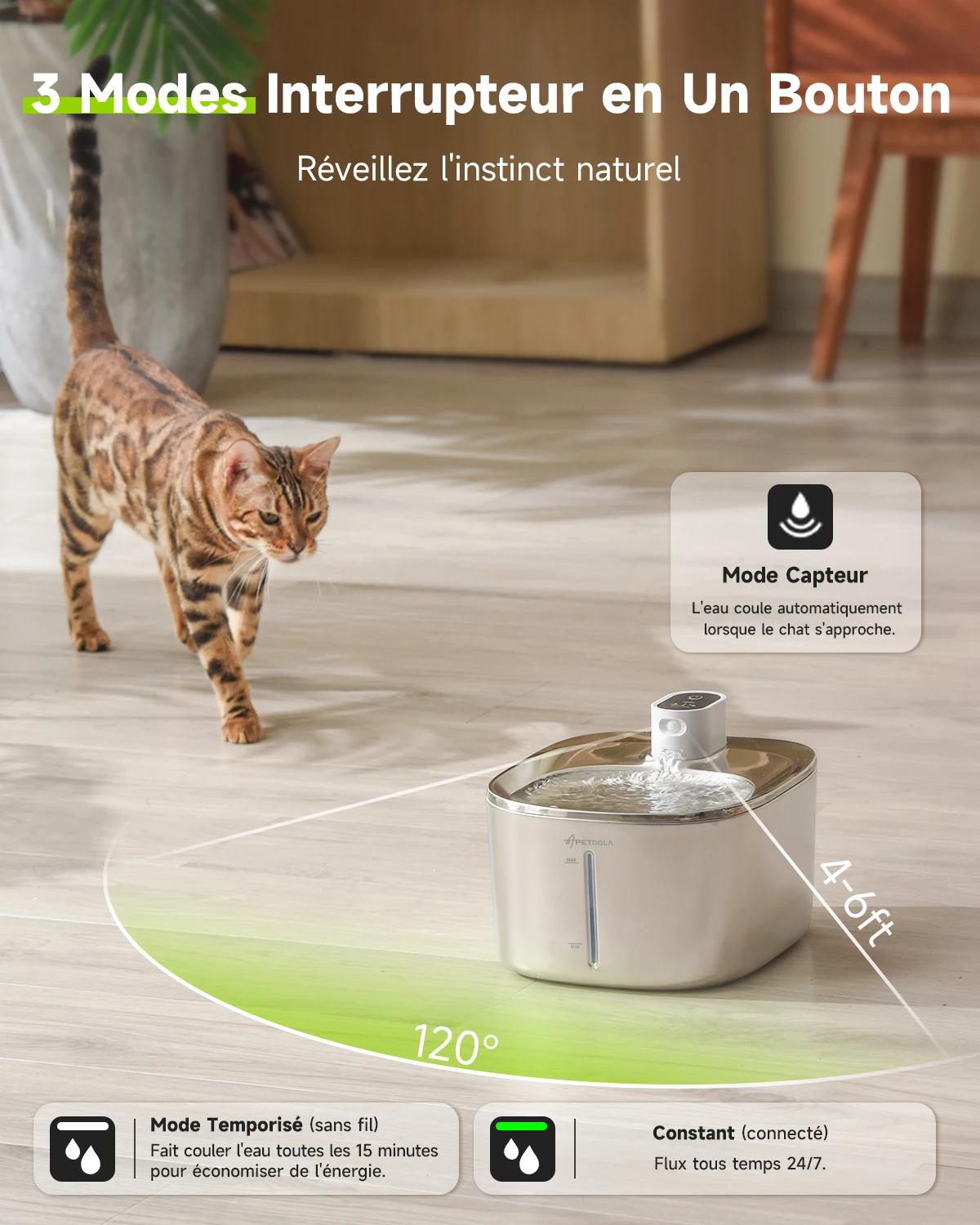 4L Fontaine a Eau Chat sans Fil en Acier Inoxydable