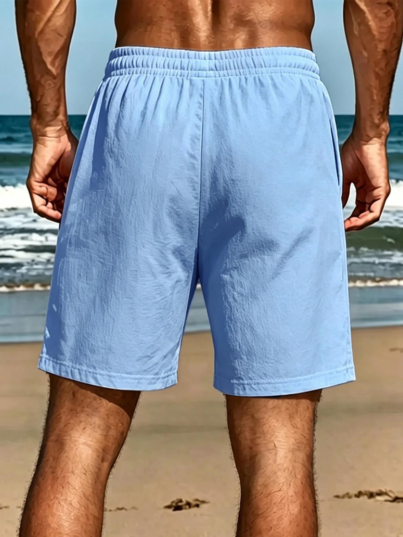Nouveaux hommes coton lin Shorts pantalon mâle été respirant couleur unie lin