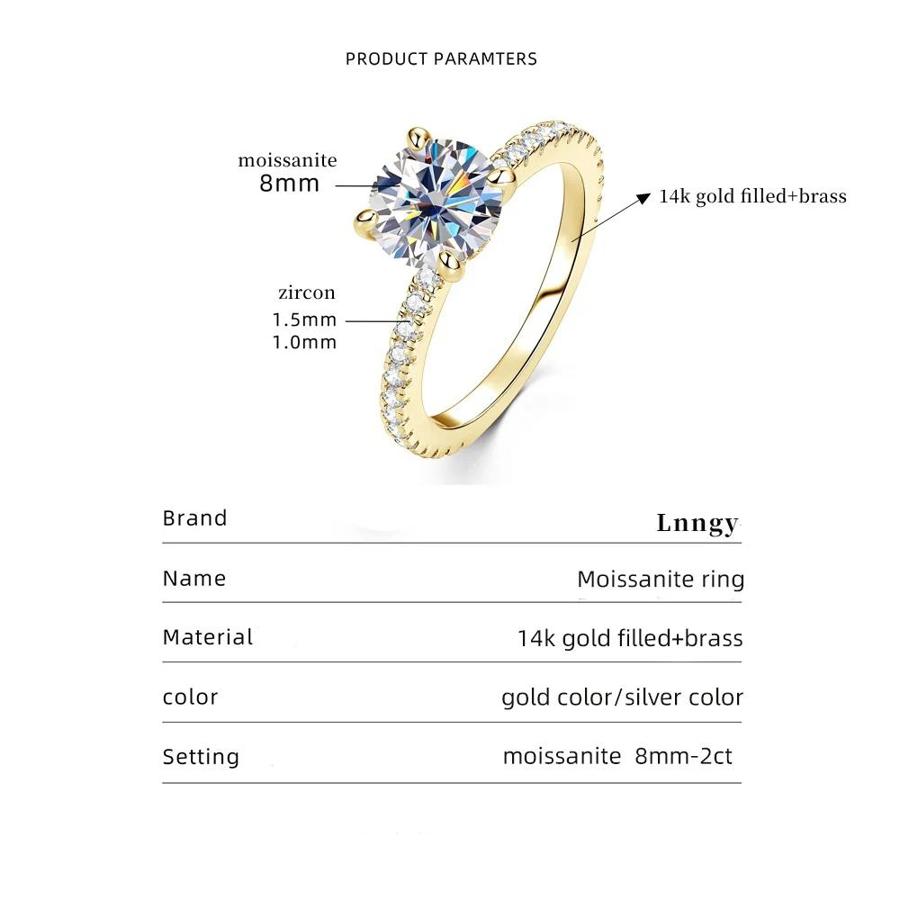 Bague solitaire en Moissanite certifiée Lnngy