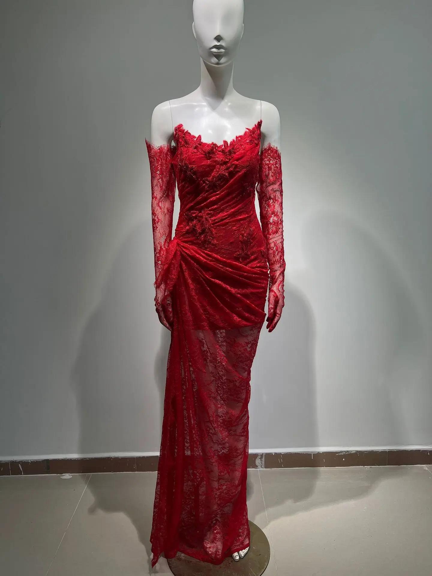 VC – robe Maxi en dentelle noire pour femmes