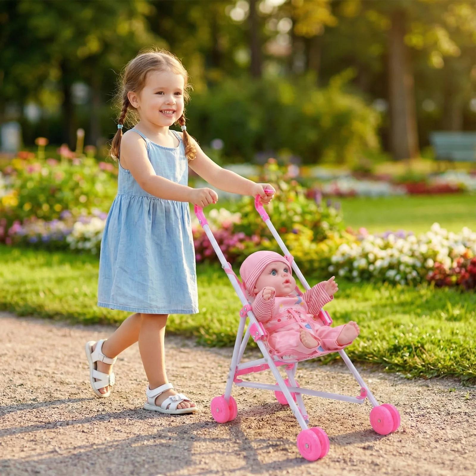Jouet de poussette de poupée, adapté aux enfants âgés de 3 ans et plus, convient aux poupées de 11 à 15 pouces, cadeau de vacances parfait, cadeau de Noël, B