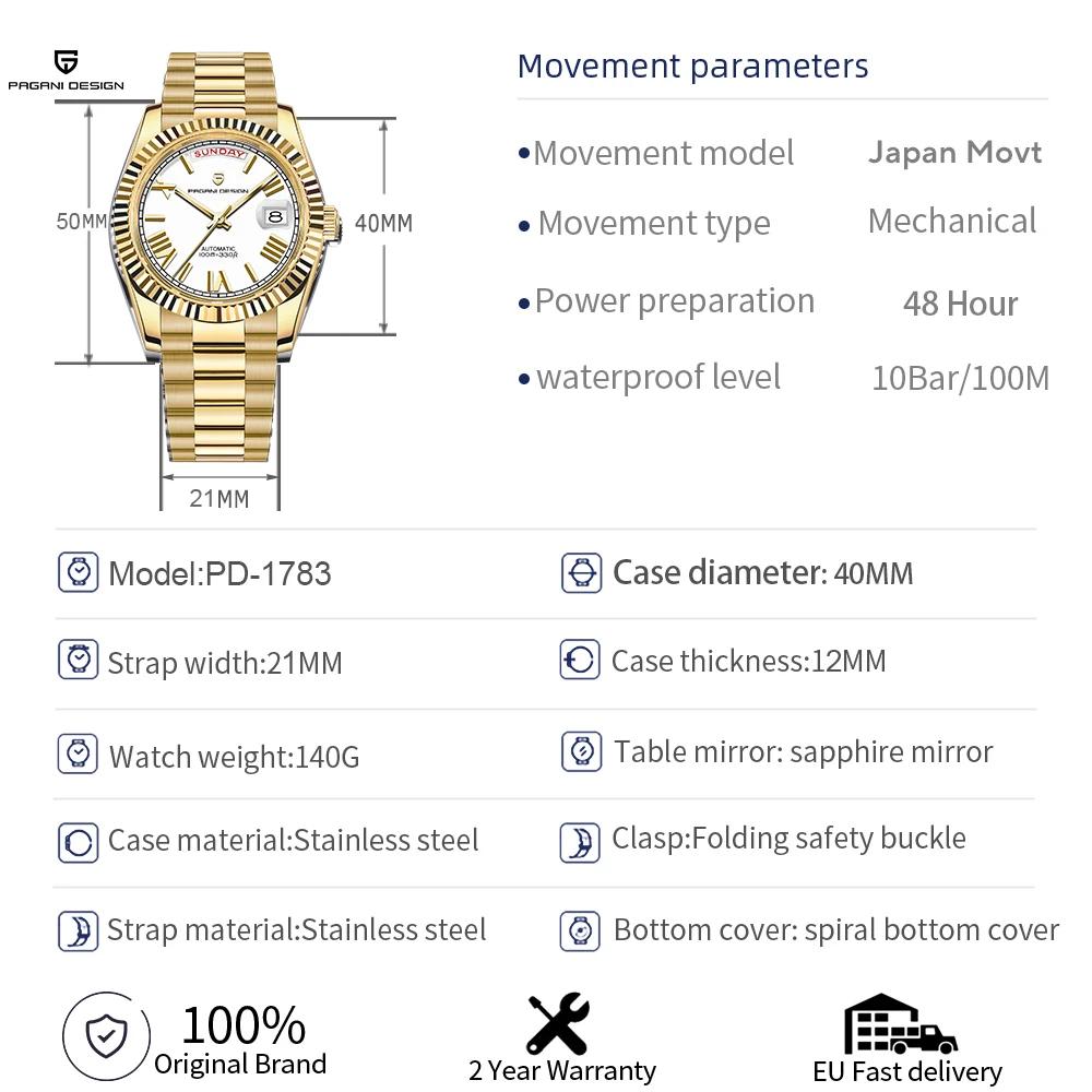 Montres pour hommes PAGANI DESIGN DD40 Or Blanc Luxe Automatique TMI NH36A Date Jour Mécanique Nouveauté 2026