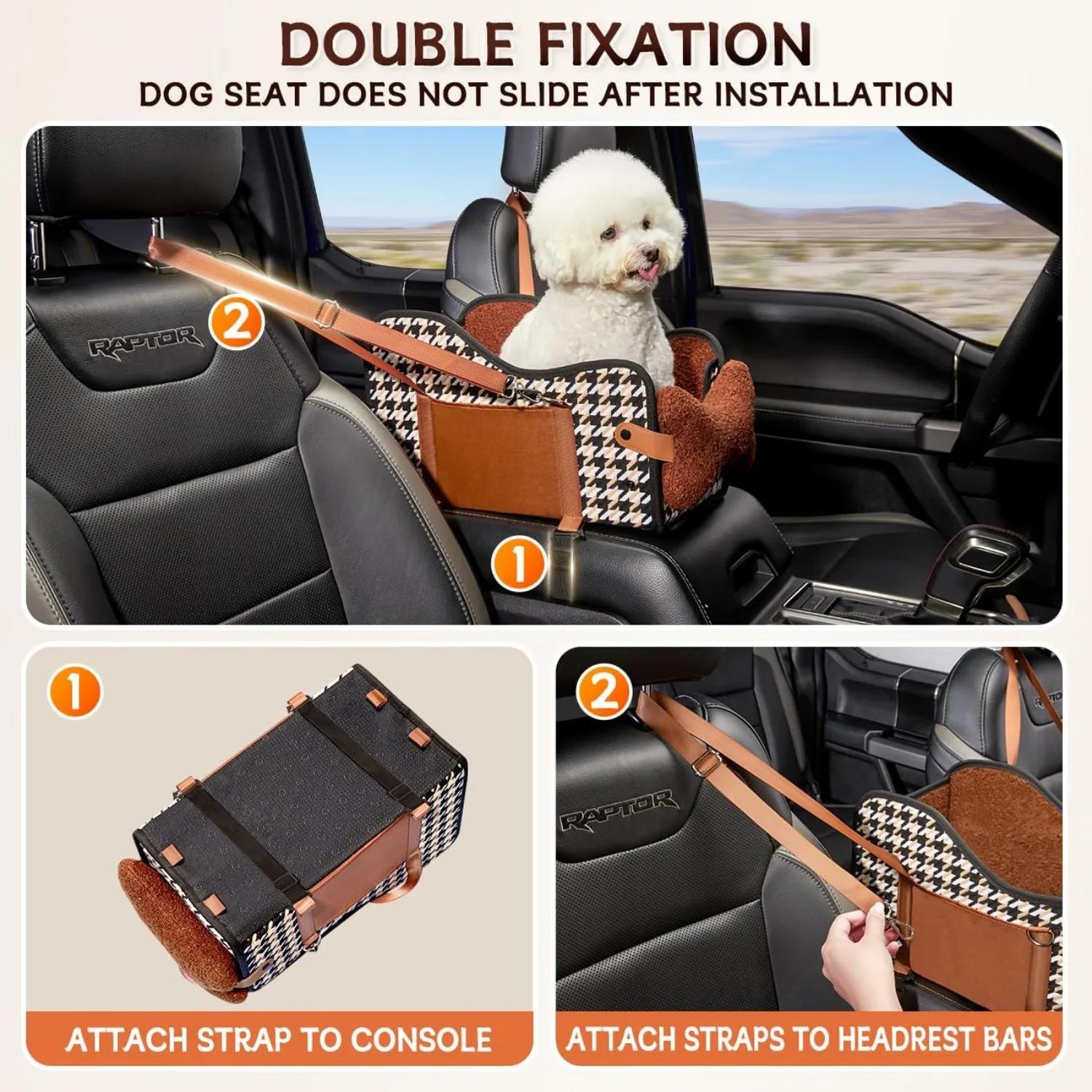Siège rehausseur pour animaux de compagnie pour accoudoir de voiture, lit pour chien pour console centrale, transporteur de sécurité pour petits chiens