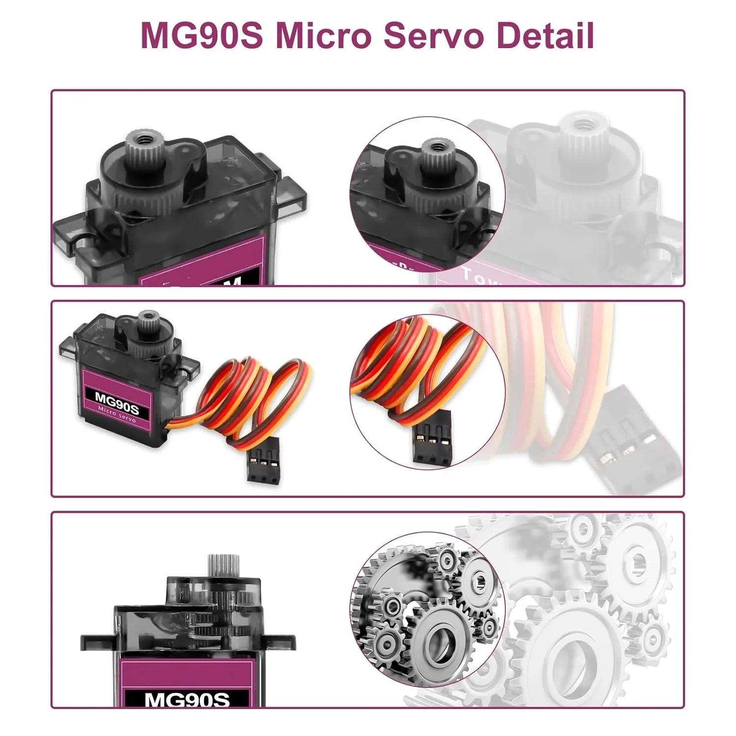 MG90S Servo 2/5/10 pièces tout engrenage métallique 9g SG90 Version améliorée pour hélicoptère avion bateau voiture Trex 450 RC Robot 180 360 degrés