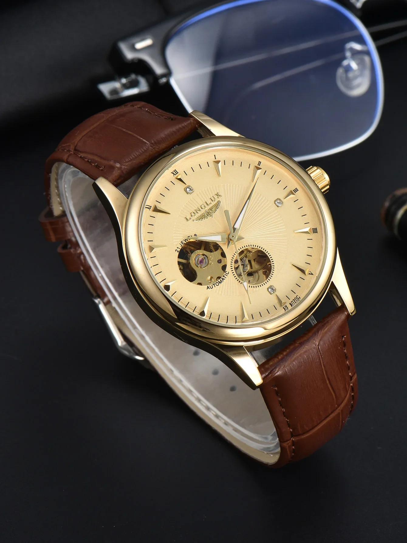 LONGLUX montre automatique style élégant en gros montres mécaniques squelette rome étanche