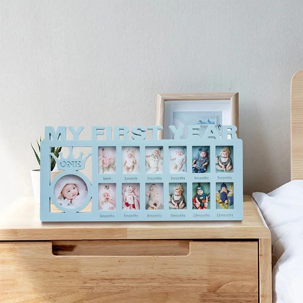 Cadre souvenir bébé 0 à 12 mois - Cadeau mémoire première année avec photos
