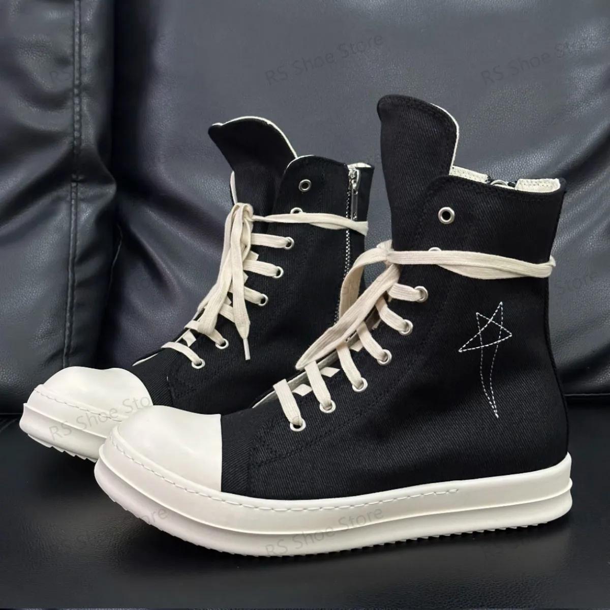 Ro Design classique botte en toile noire chaussure haute hommes chaussures décontractées de luxe fermeture éclair femmes