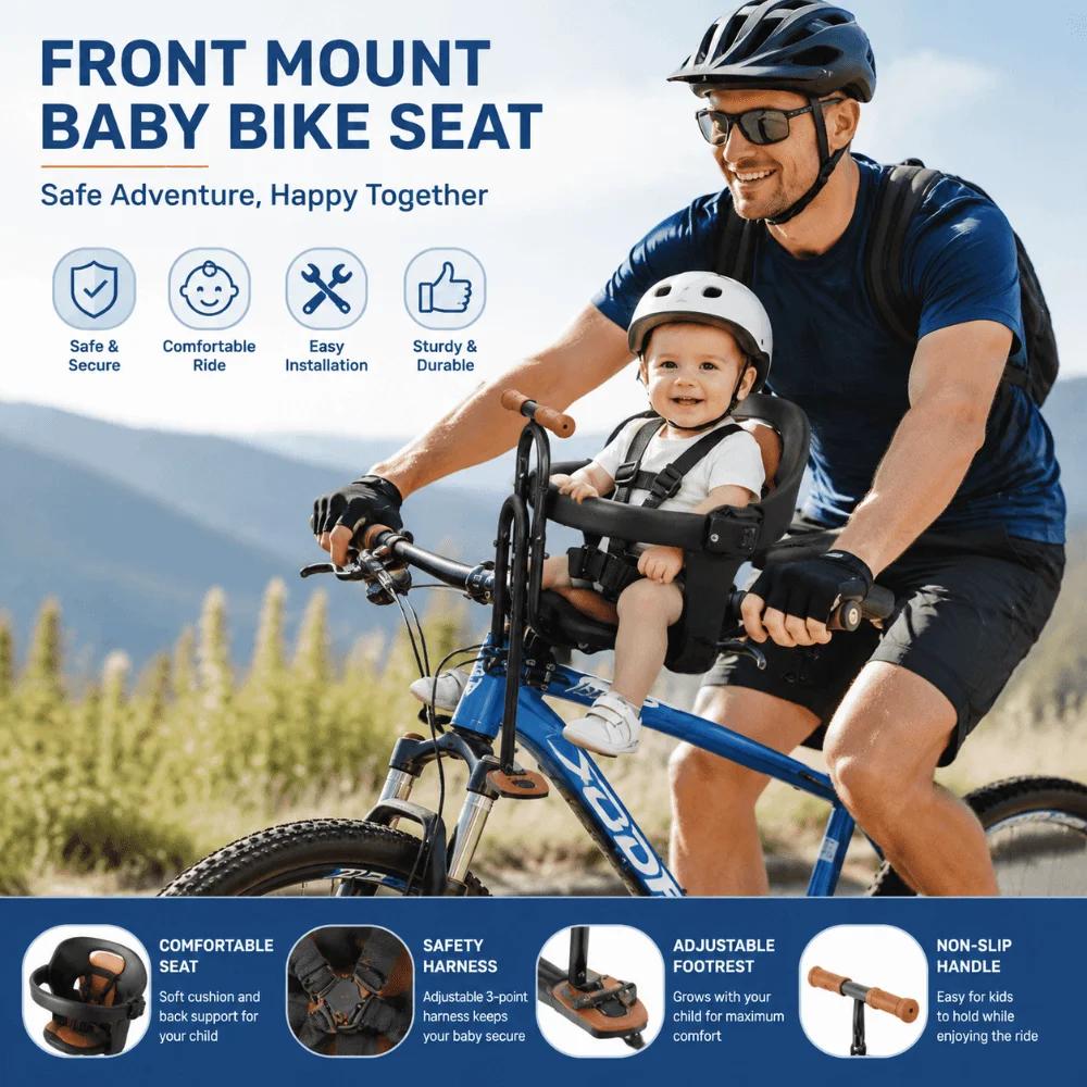 Siège enfant avant rembourré pour vélo VTT avec accoudoir à pédale, installation facile