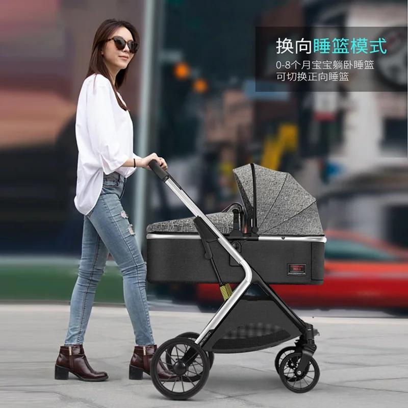 Poussette bébé peut être assise inclinable légère pliable haute paysage absorbant les chocs poussette bébé nouveau-né bidirectionnelle