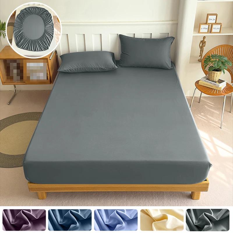 Drap-housse 90/120/150/180x200 avec bande élastique, couleur unie, protège-matelas pour lits simples, doubles et king size, 100% polyester