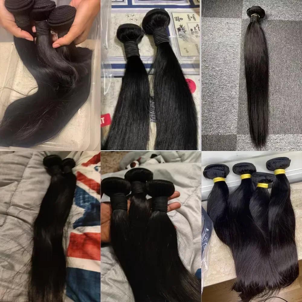 30 40 pouces paquets de cheveux humains droits avec fermeture 5x 5/6x6