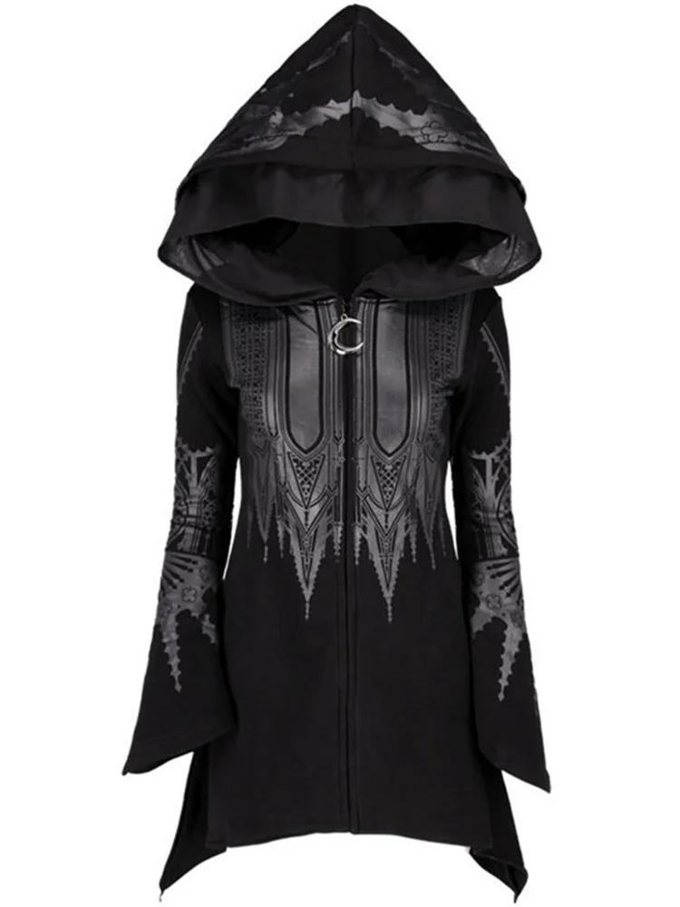 Street Goth Style Punk noir Long haut à capuche Harajuku rétro foncé Grunge Y2K imprimer sweats 2022 nouveau automne hiv
