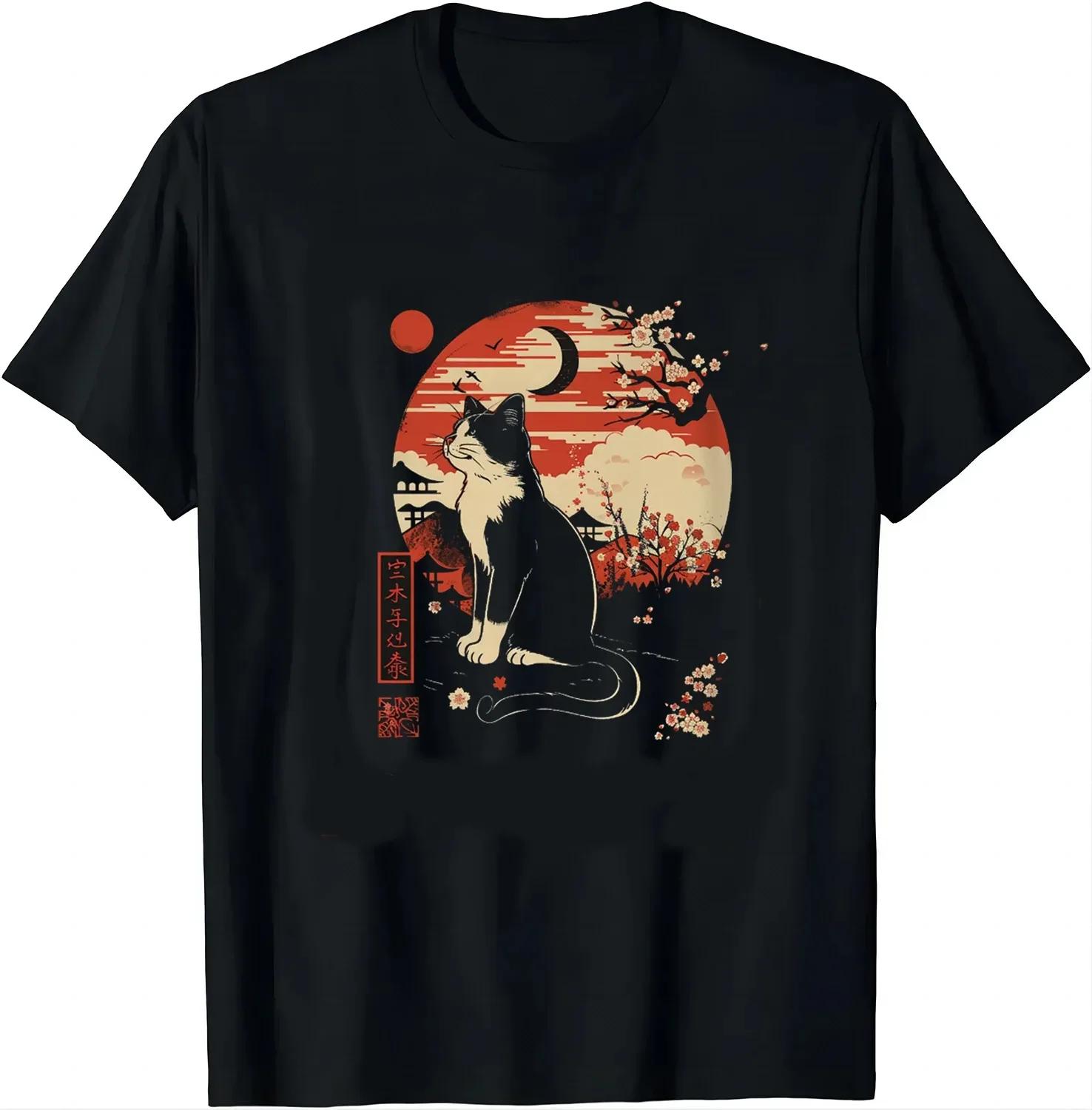 T-shirt pour femme avec motif de chat d'anime mignon