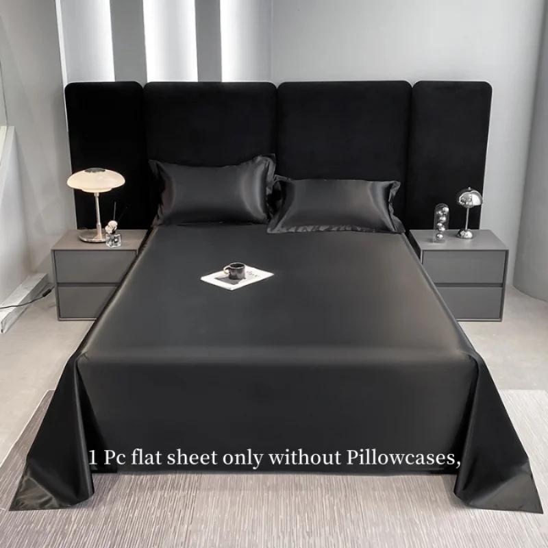 Draps de lit en Satin uni de couleur unie, draps plats pour chambre à coucher, literie non incluse, taie d'oreiller, 1 pièce