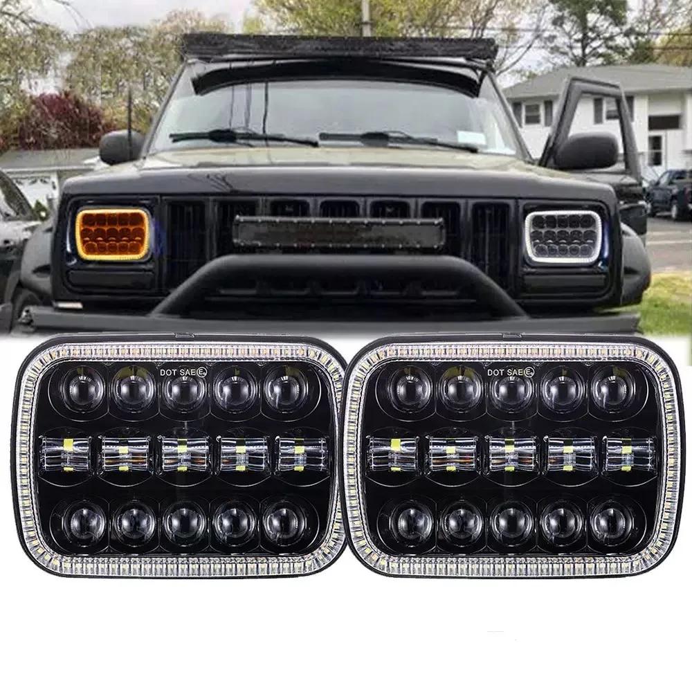 90W 7x6 ''5X7" phare LED étanche blanc DRL ambre clignotant pour Jeep YJ Cherokee XJ camions H4