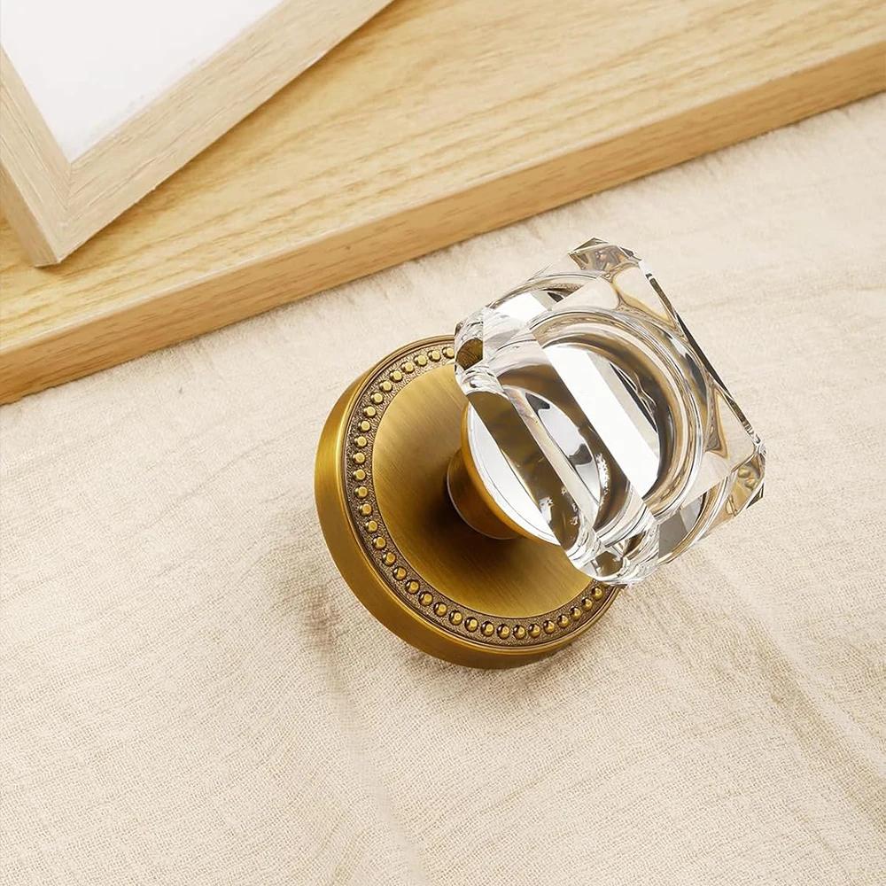 Poignée de porte intérieure, poignée en cristal, sans serrure, sans clé, un ensemble, or bronze argent avec accessoires
