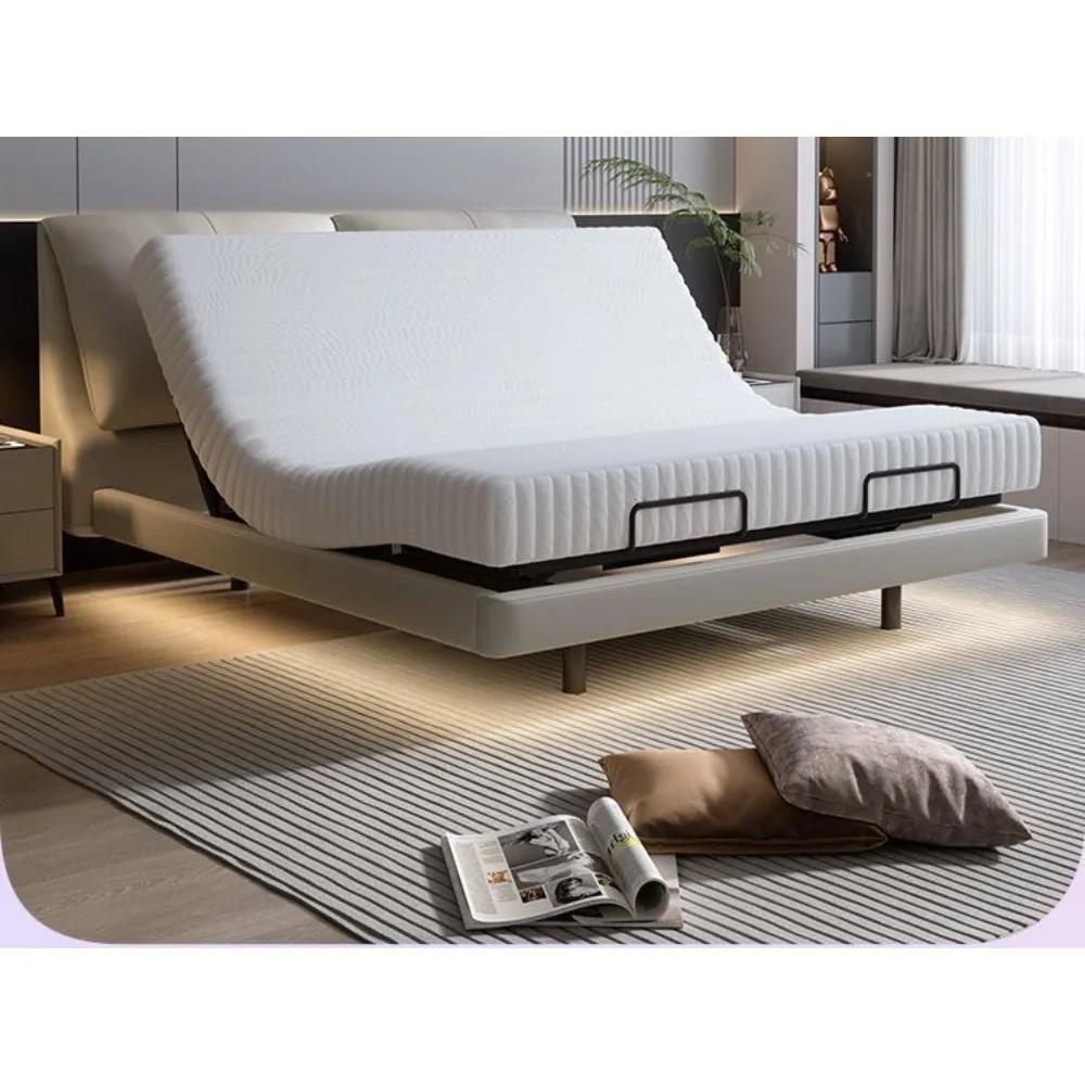 Lit électrique intelligent avec design flottant, cadre de lit en cuir véritable de luxe moderne, lit king size réglable pour chambre principale
