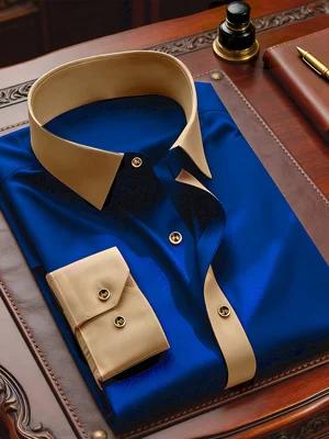 FGKKS hommes chemise noire flambant neuf haute rue Patchwork à manches longues intelligent décontracté élastique homme c