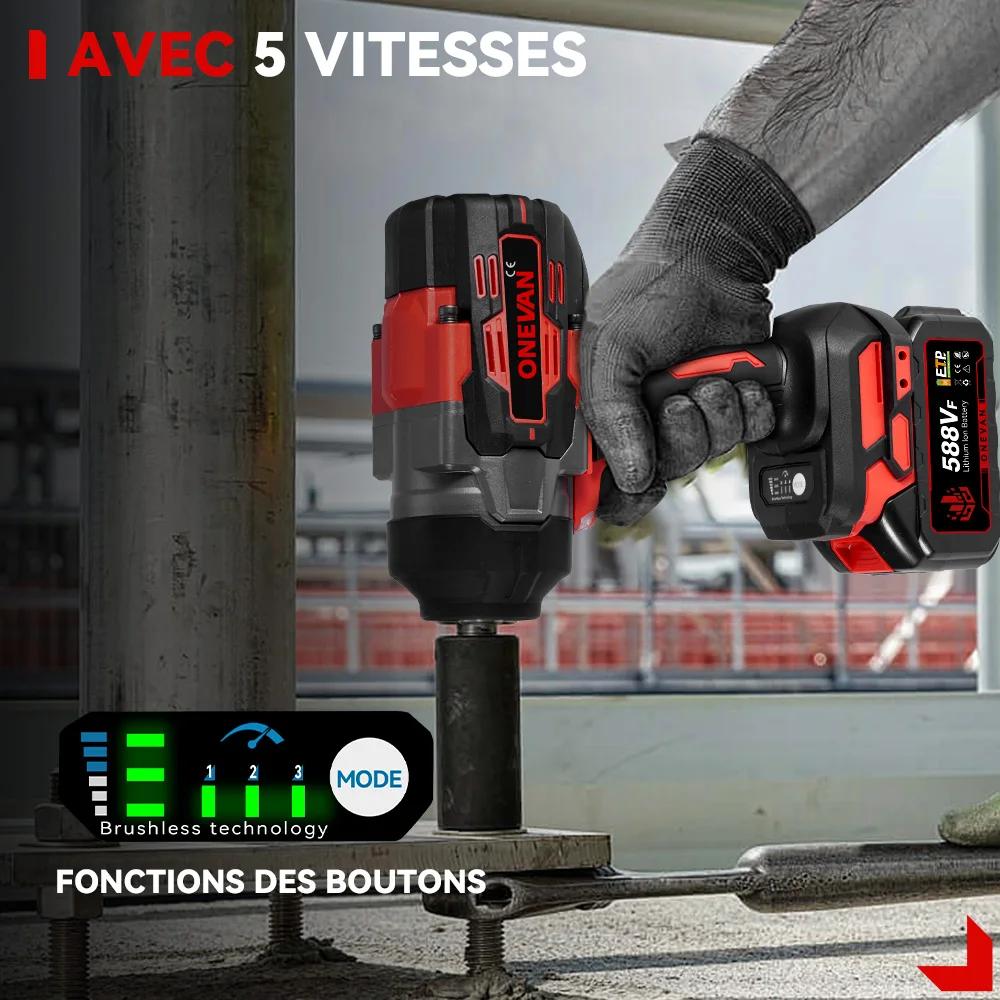 ONEVAN 8000 tr/min 2800N.M clé à chocs électrique sans brosse tournevis de réparation de voiture sans fil perceuse outil