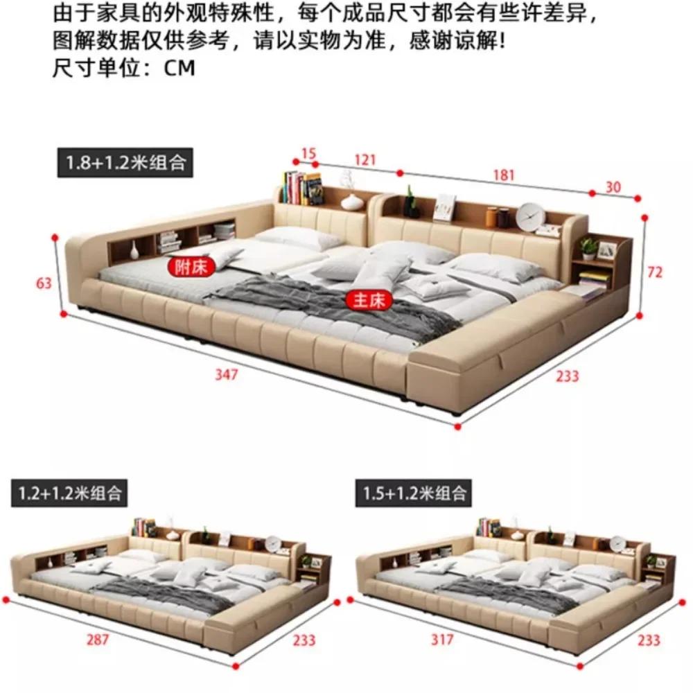 Tête de lit double imperméable minimaliste multifonctionnelle lit de luxe avec tables de chevet japonaises pour meubles de chambre élégants et pratiques