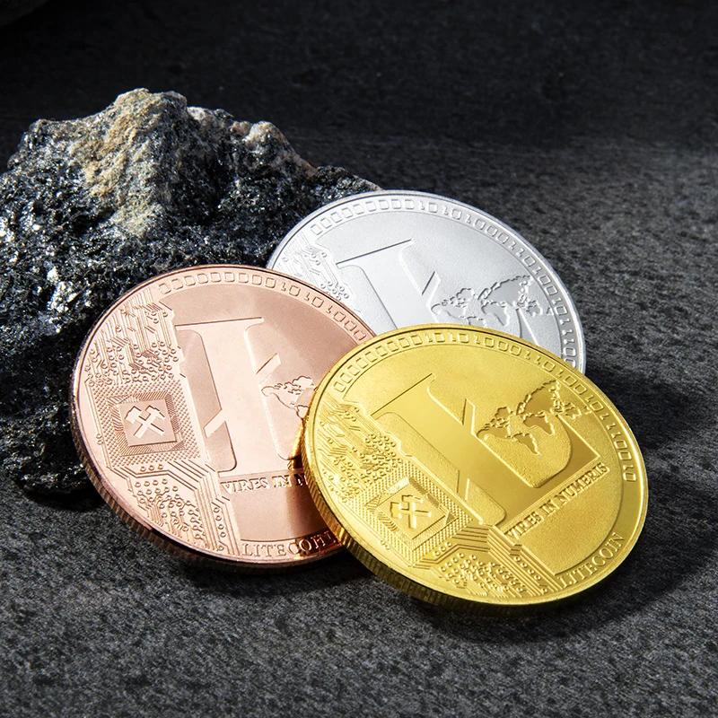 Pièce Litecoin LTC en Métal Plaqué Or et Argent