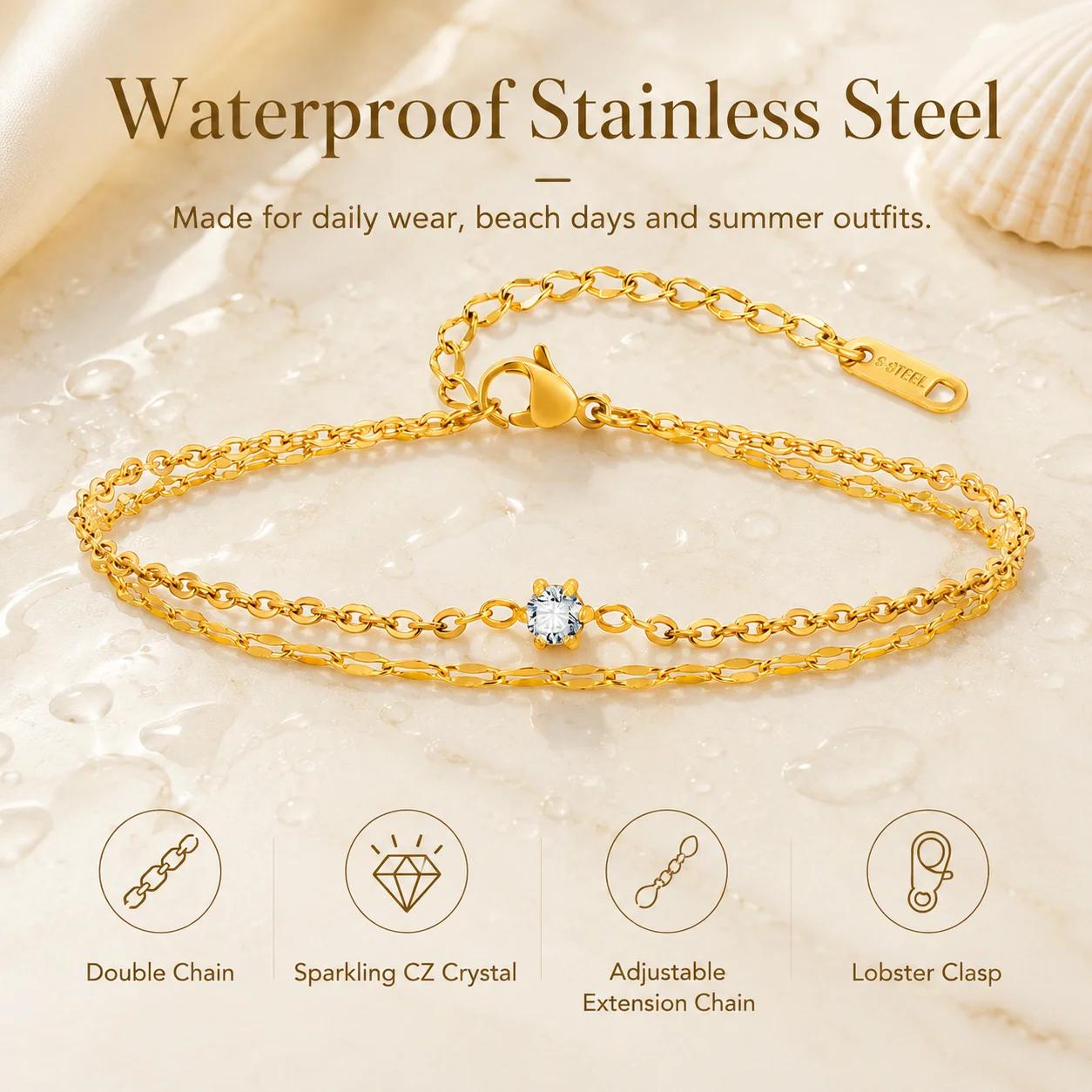 Bracelet de cheville superposé imperméable pour femmes