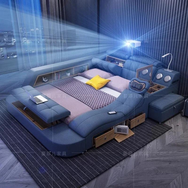 Lit électrique multifonctionnel avec haut-parleur intégré, design nordique élégant, pour chambre à coucher, accessoires de maison